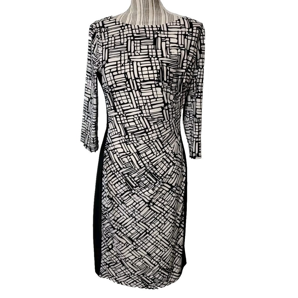 Lauren Ralph Lauren womens dress sz 10 Black White Geometric Bodycon‎ Longsleeve